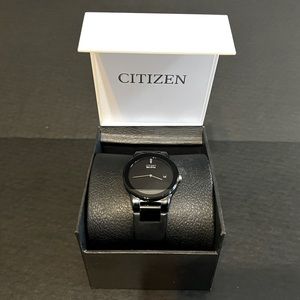 Men's Citizen Eco-Drive Axiom Black IP Leather Strap Watch (Model: AU1065-07E)